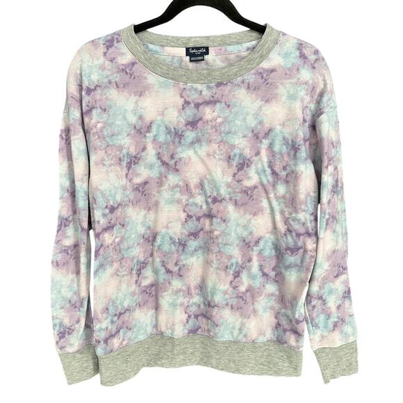 Splendid Tie Dye Purple Gray Crew Neck Sweatshirt Long Sleeve Comfort Active S - Picture 1 of 7